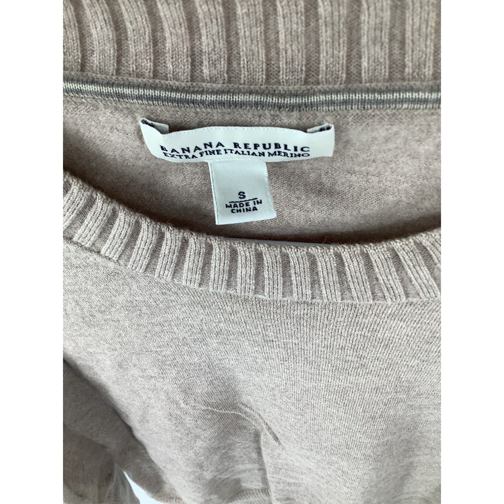Banana Republic Extra Fine Italian Merino Wool Crewneck Sweater Taupe Small